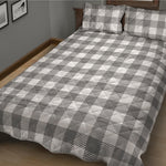 Grey And White Gingham Pattern Print Quilt Bed Set