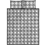 Grey And White Gingham Pattern Print Quilt Bed Set
