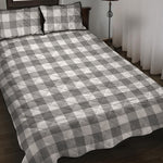 Grey And White Gingham Pattern Print Quilt Bed Set