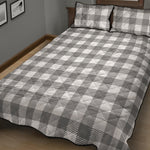 Grey And White Gingham Pattern Print Quilt Bed Set