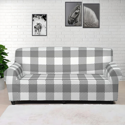 Grey And White Gingham Pattern Print Sofa Cover