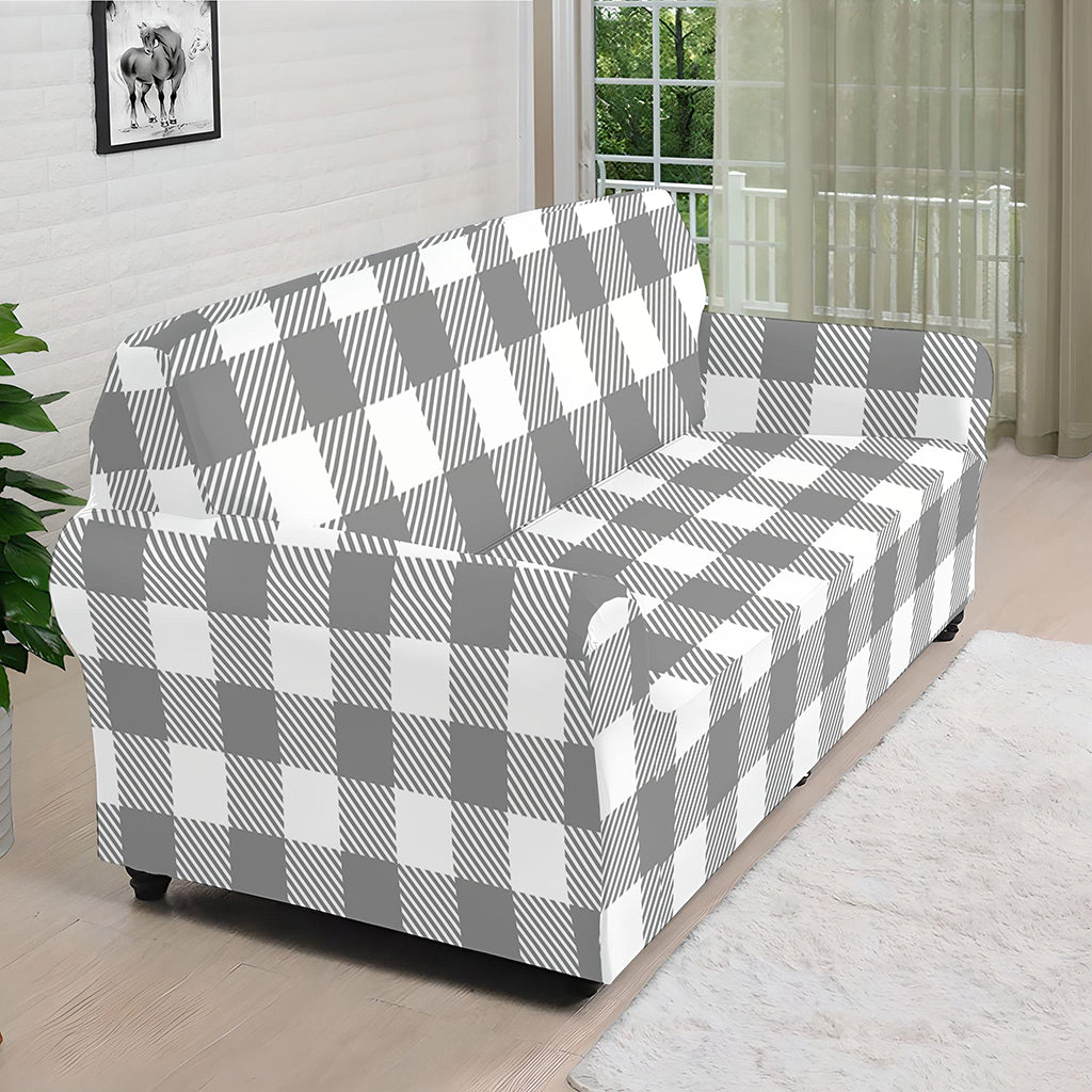 Grey And White Gingham Pattern Print Sofa Cover