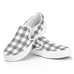 Grey And White Gingham Pattern Print White Slip On Shoes