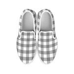 Grey And White Gingham Pattern Print White Slip On Shoes