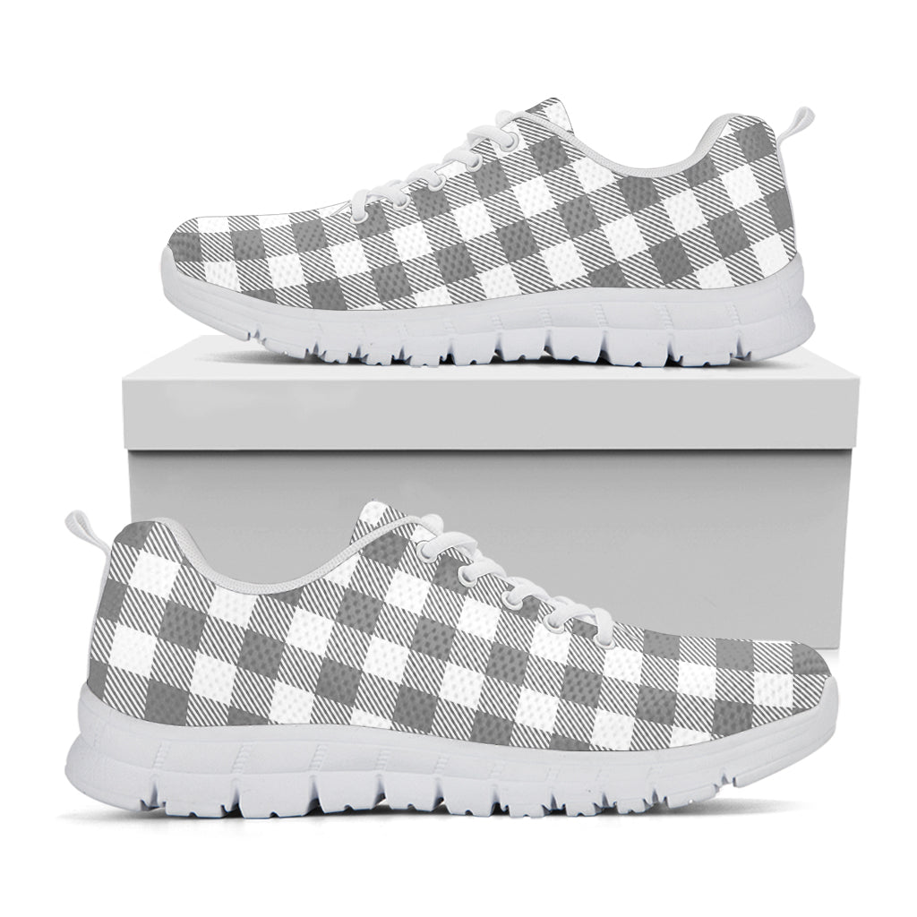 Grey And White Gingham Pattern Print White Sneakers