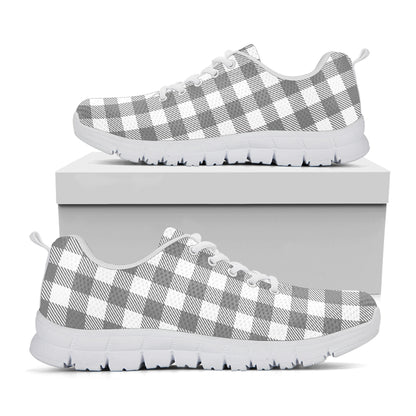 Grey And White Gingham Pattern Print White Sneakers
