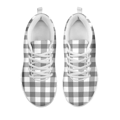 Grey And White Gingham Pattern Print White Sneakers