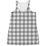 Grey And White Gingham Pattern Print Women's Racerback Tank Top