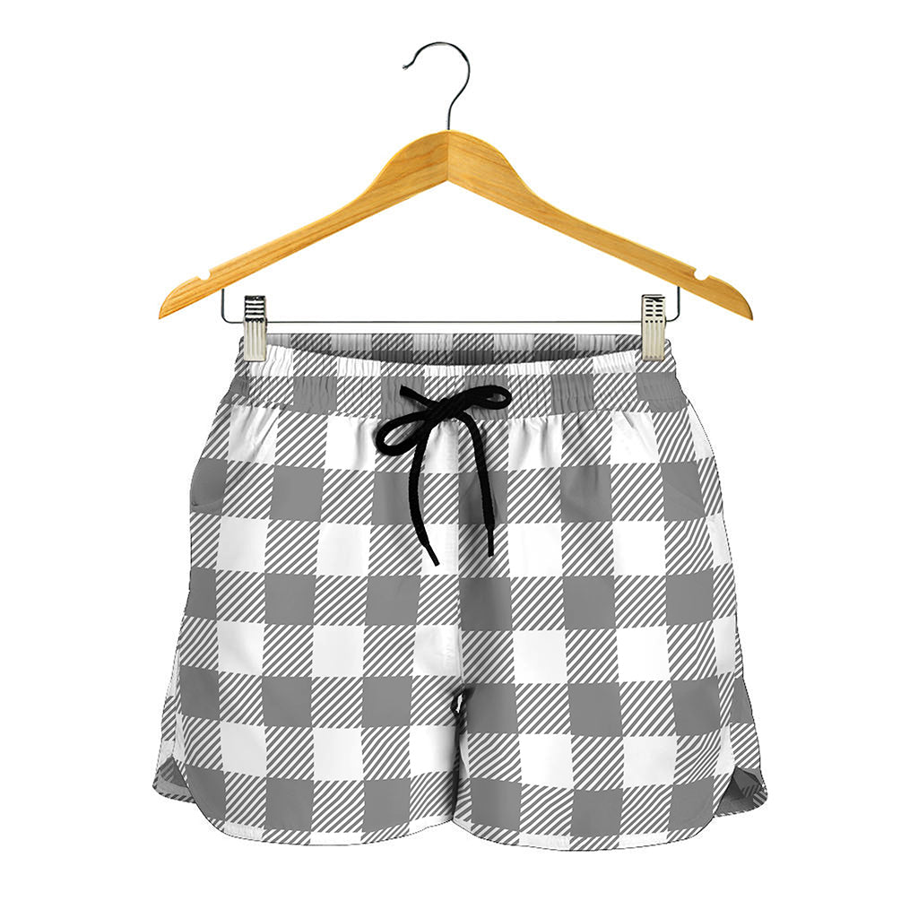 Grey And White Gingham Pattern Print Women's Shorts