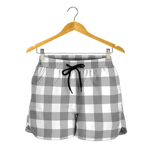Grey And White Gingham Pattern Print Women's Shorts