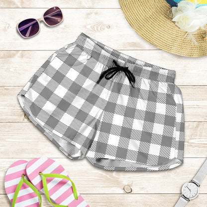Grey And White Gingham Pattern Print Women's Shorts