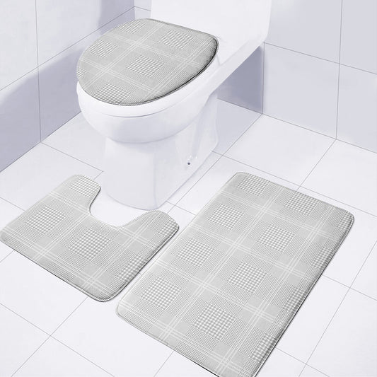 Grey And White Glen Plaid Print 3 Piece Bath Mat Set