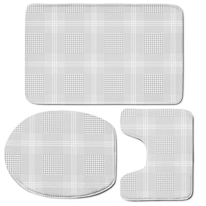 Grey And White Glen Plaid Print 3 Piece Bath Mat Set