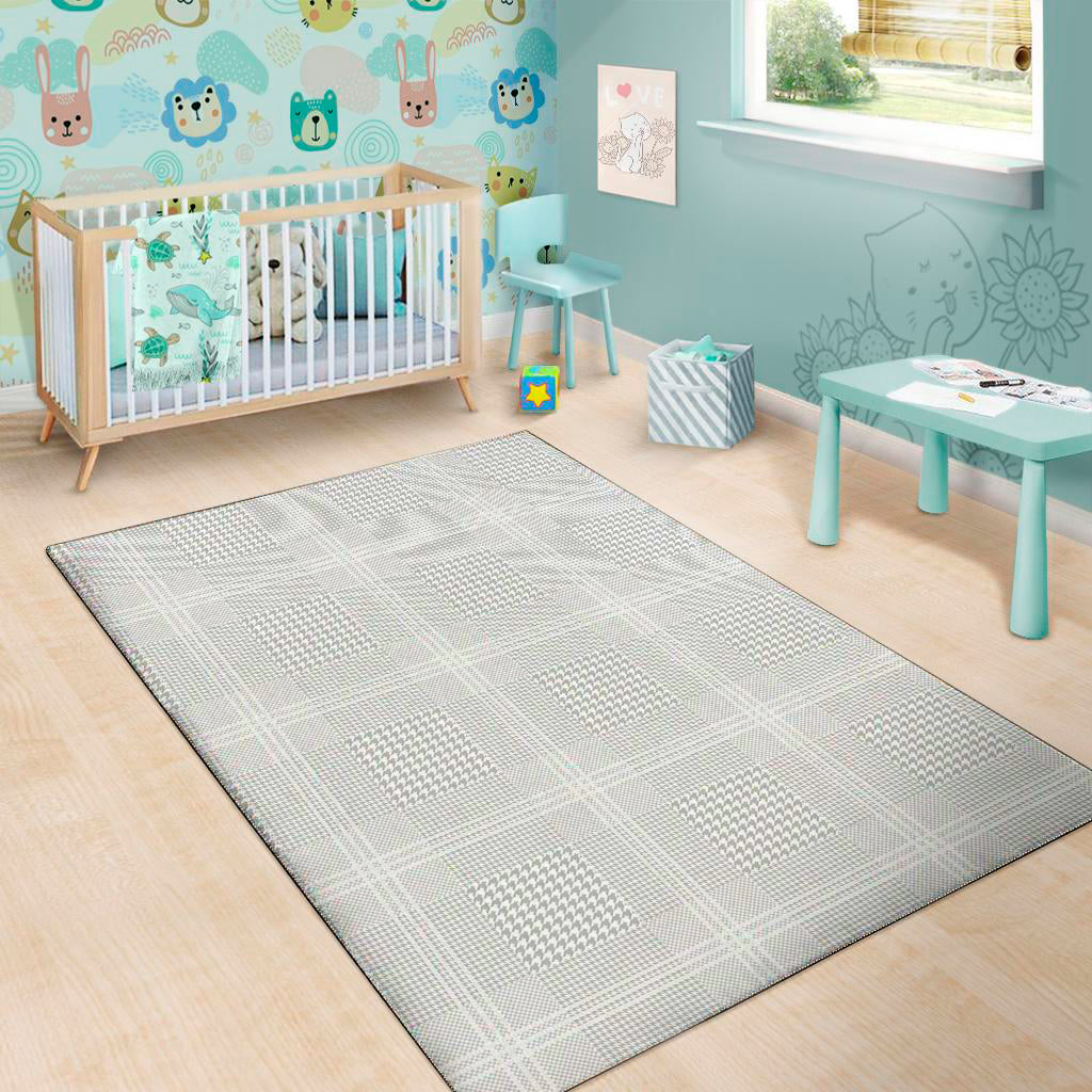 Grey And White Glen Plaid Print Area Rug
