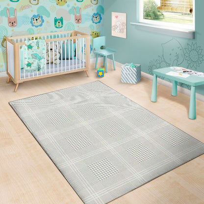 Grey And White Glen Plaid Print Area Rug