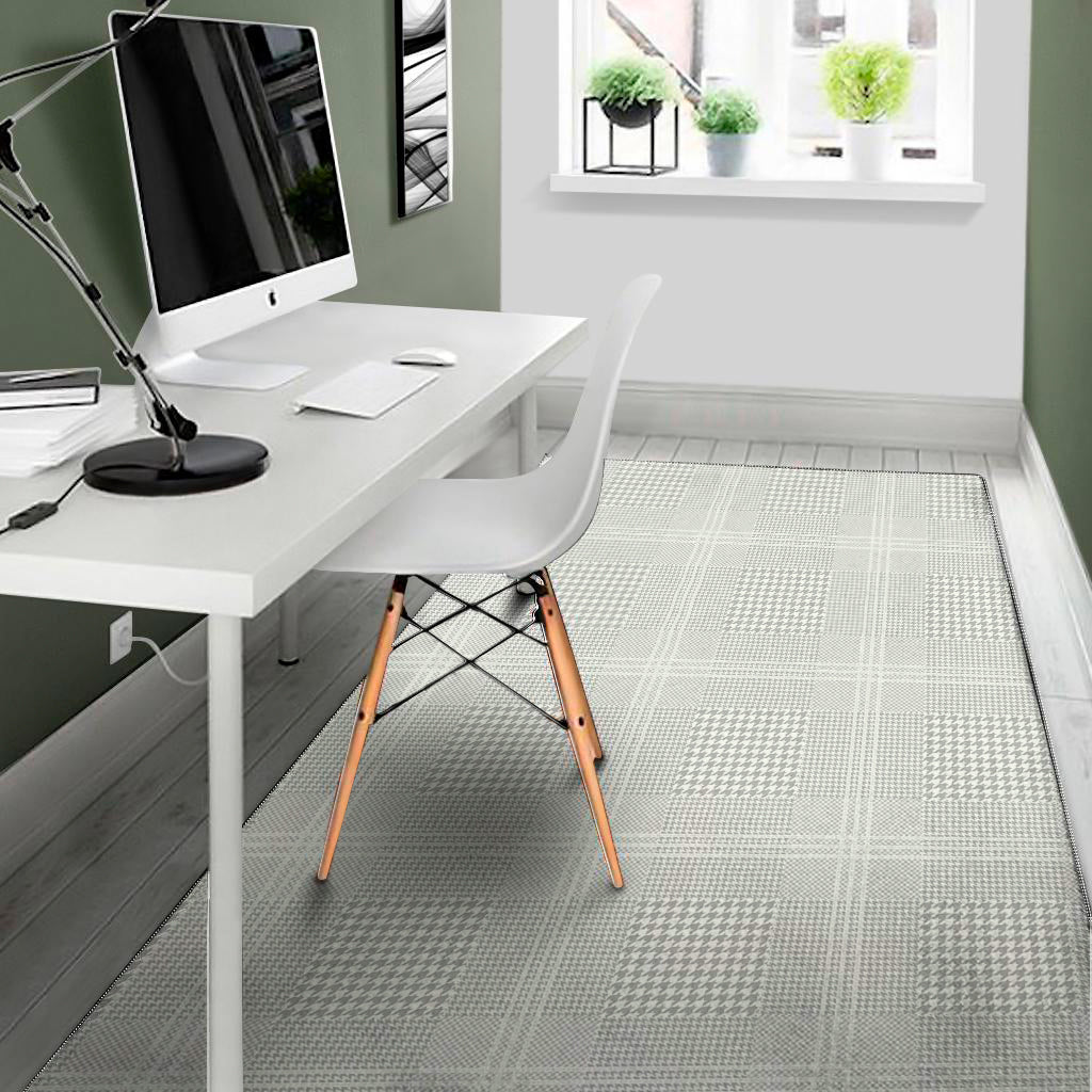 Grey And White Glen Plaid Print Area Rug