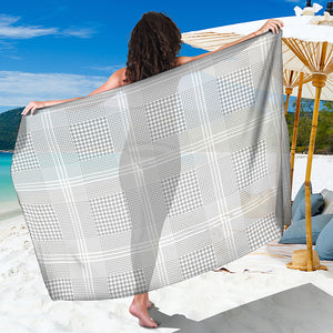 Grey And White Glen Plaid Print Beach Sarong Wrap