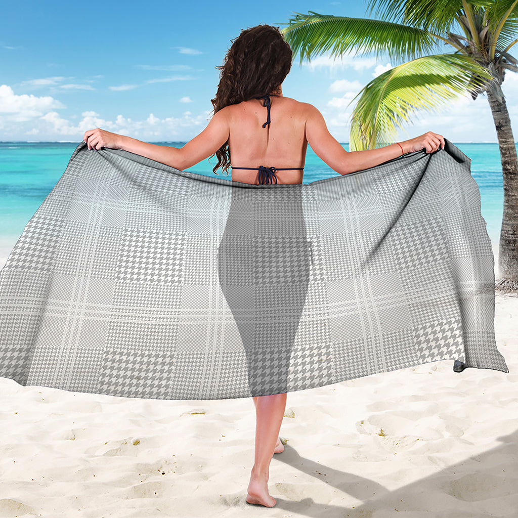 Grey And White Glen Plaid Print Beach Sarong Wrap