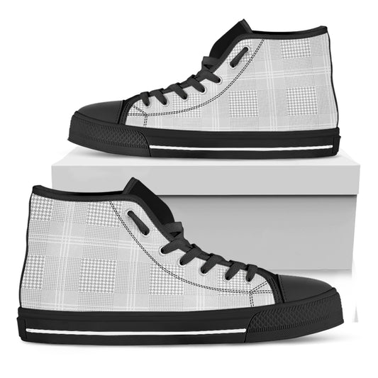 Grey And White Glen Plaid Print Black High Top Shoes