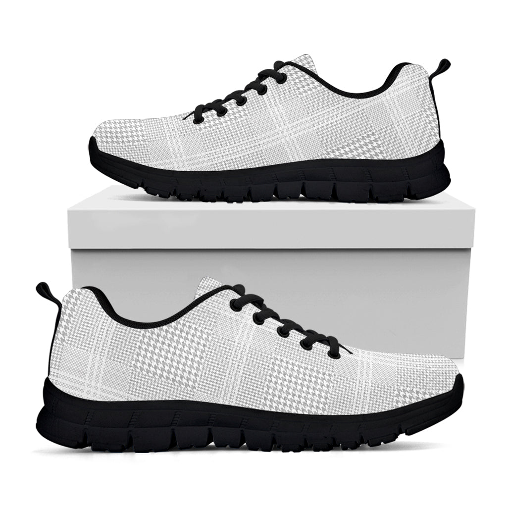 Grey And White Glen Plaid Print Black Sneakers