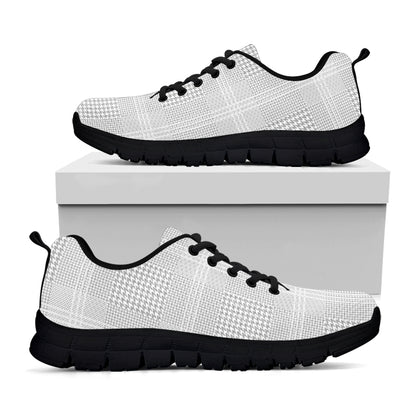 Grey And White Glen Plaid Print Black Sneakers