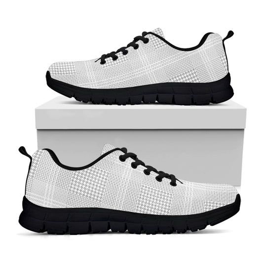 Grey And White Glen Plaid Print Black Sneakers