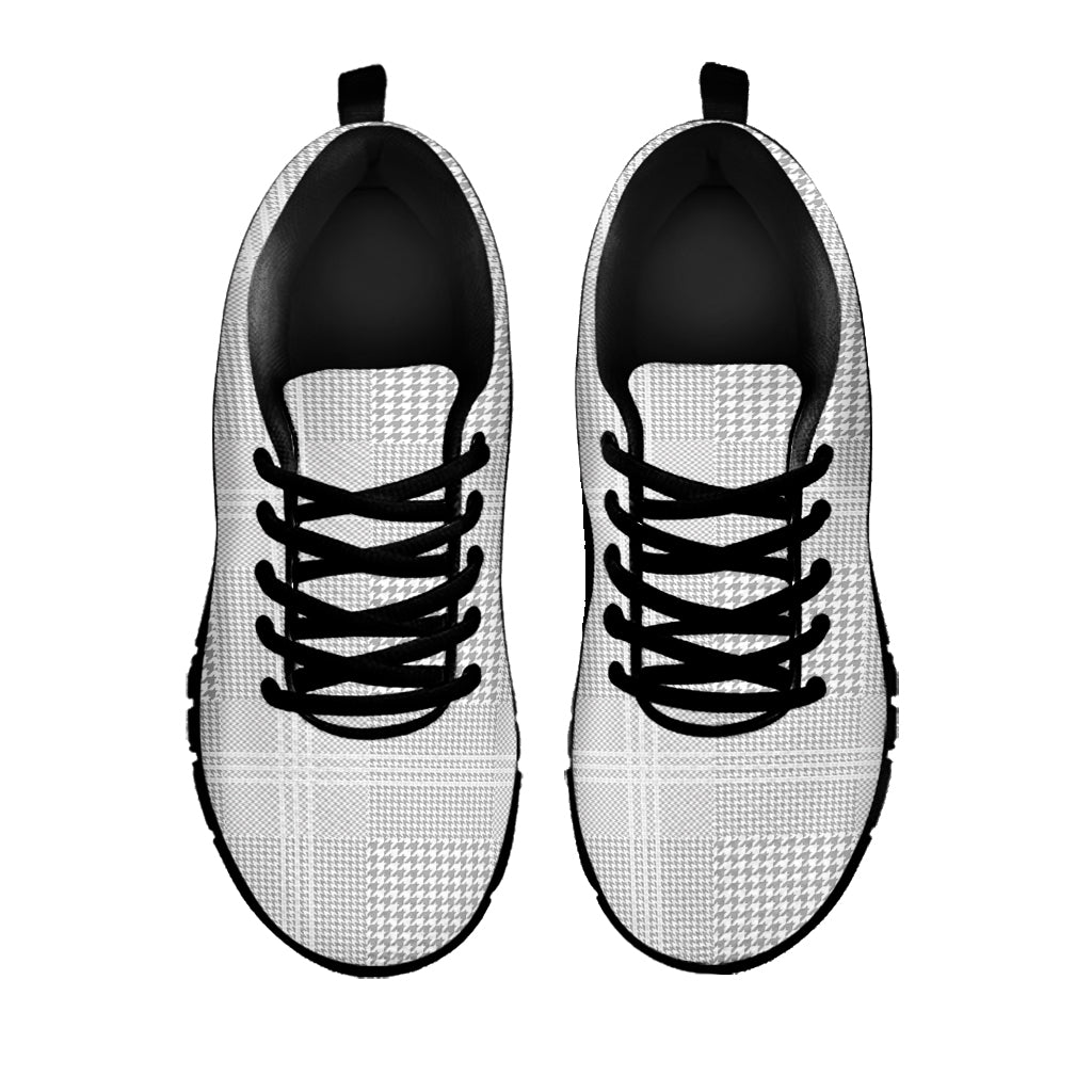 Grey And White Glen Plaid Print Black Sneakers