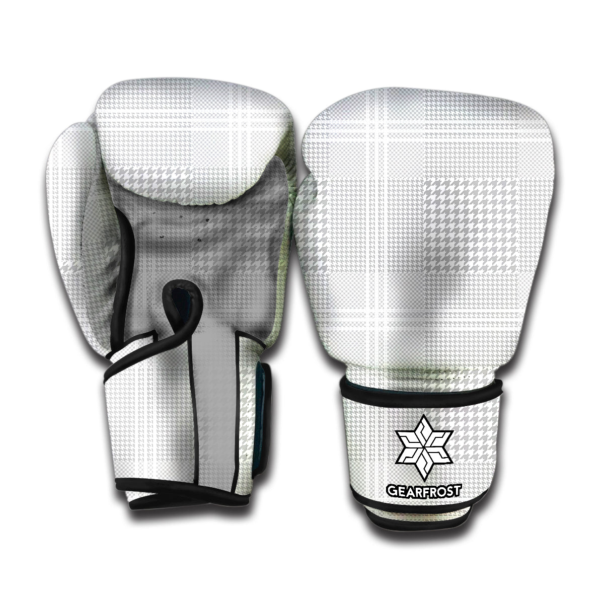 Grey And White Glen Plaid Print Boxing Gloves