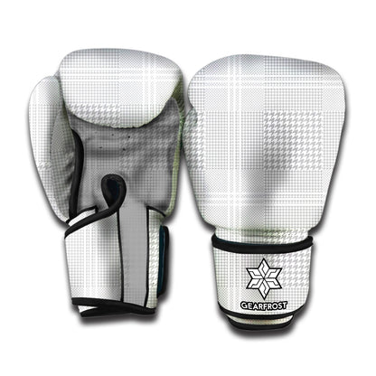 Grey And White Glen Plaid Print Boxing Gloves
