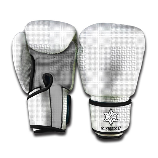 Grey And White Glen Plaid Print Boxing Gloves