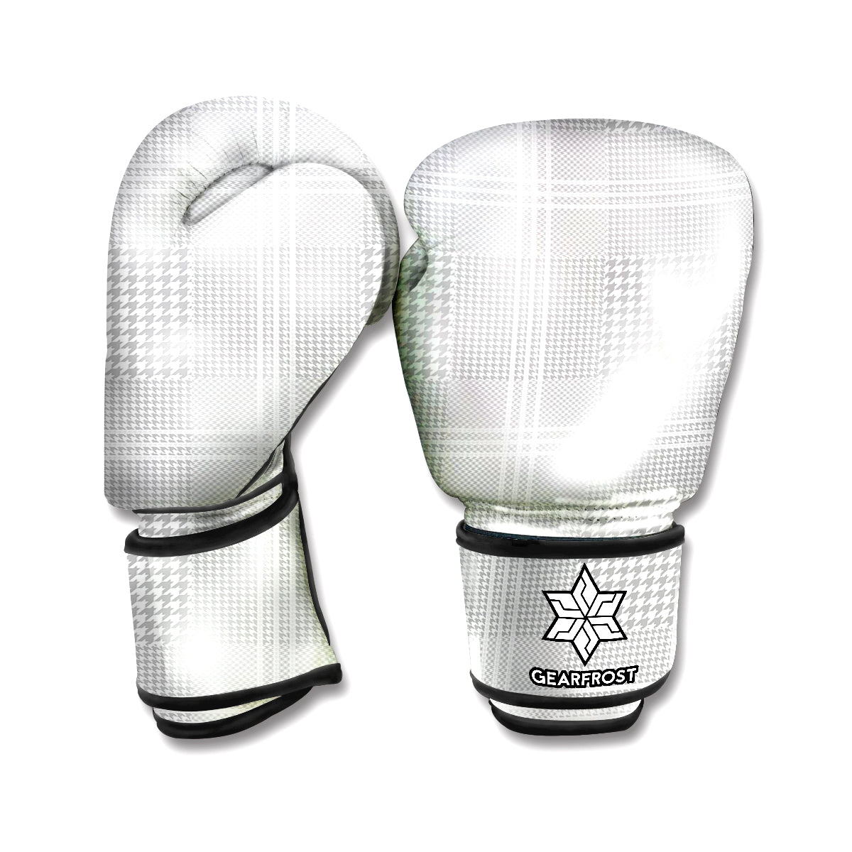 Grey And White Glen Plaid Print Boxing Gloves