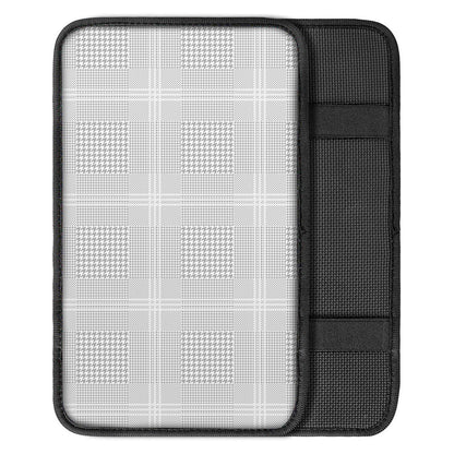 Grey And White Glen Plaid Print Car Center Console Cover