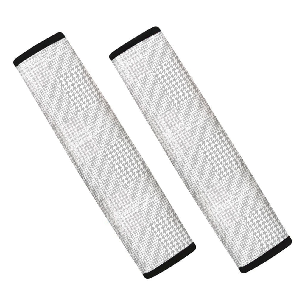 Grey And White Glen Plaid Print Car Seat Belt Covers