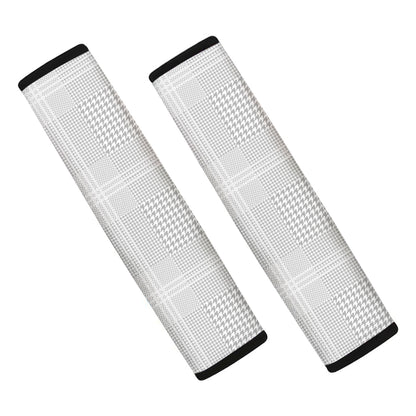 Grey And White Glen Plaid Print Car Seat Belt Covers