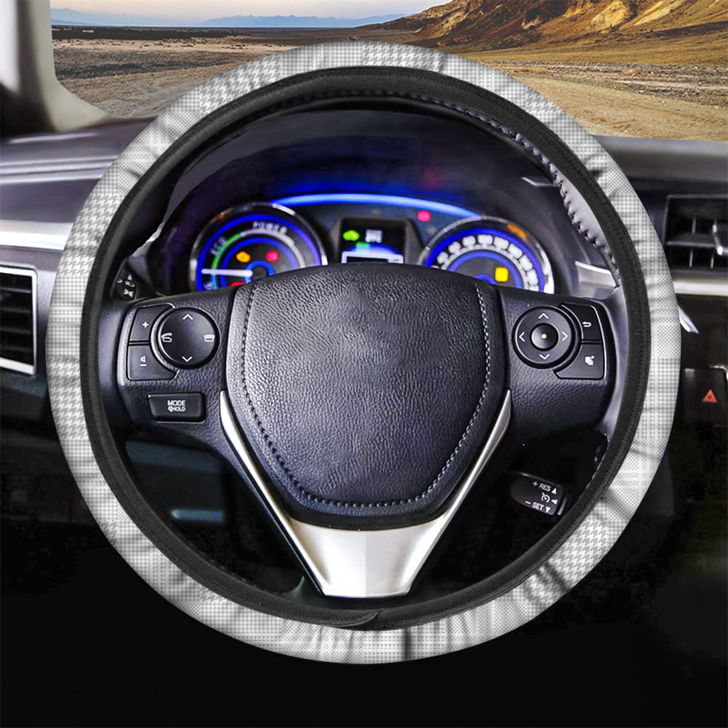 Grey And White Glen Plaid Print Car Steering Wheel Cover