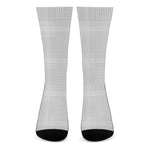 Grey And White Glen Plaid Print Crew Socks