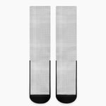 Grey And White Glen Plaid Print Crew Socks