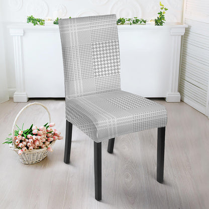 Grey And White Glen Plaid Print Dining Chair Slipcover