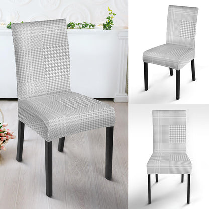 Grey And White Glen Plaid Print Dining Chair Slipcover