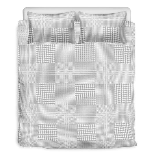 Grey And White Glen Plaid Print Duvet Cover Bedding Set