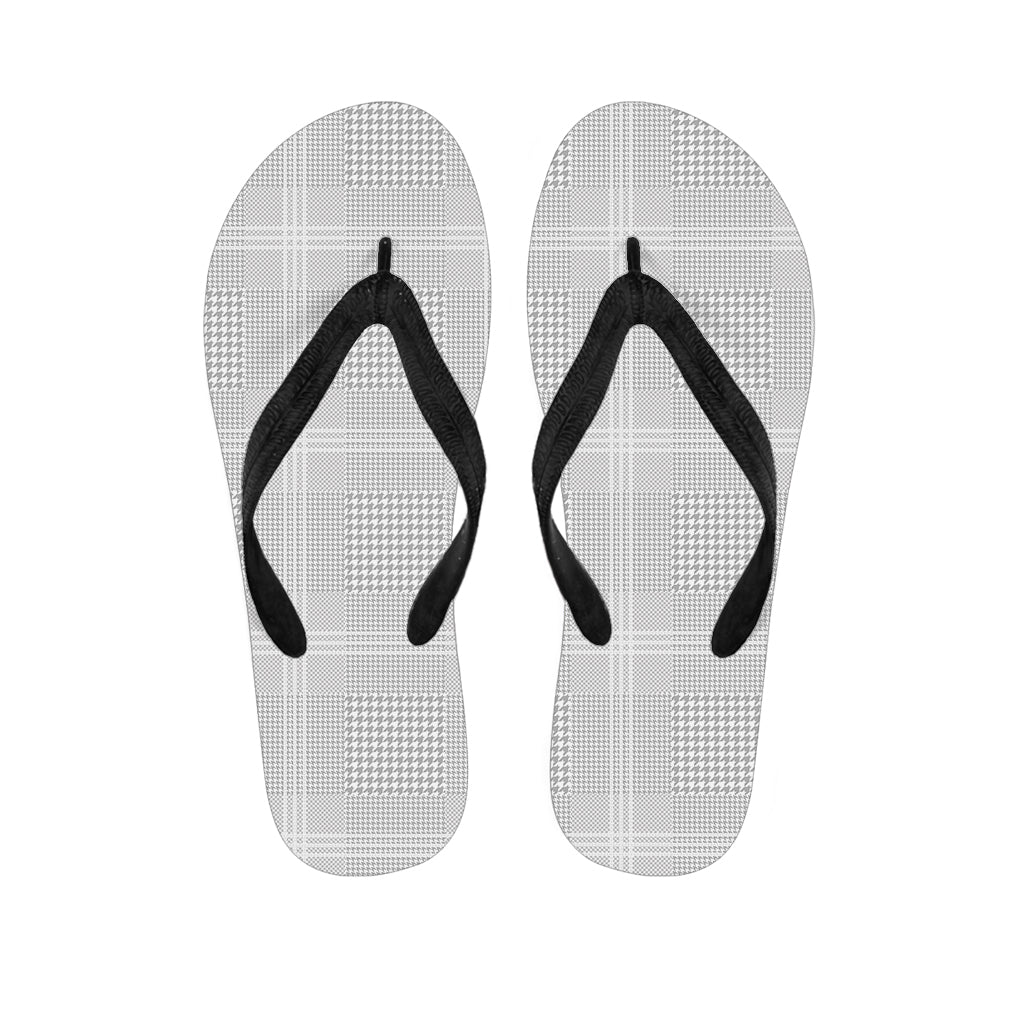 Grey And White Glen Plaid Print Flip Flops