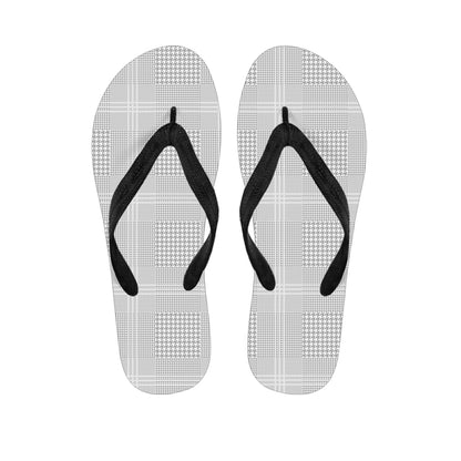 Grey And White Glen Plaid Print Flip Flops