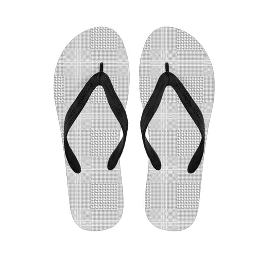 Grey And White Glen Plaid Print Flip Flops