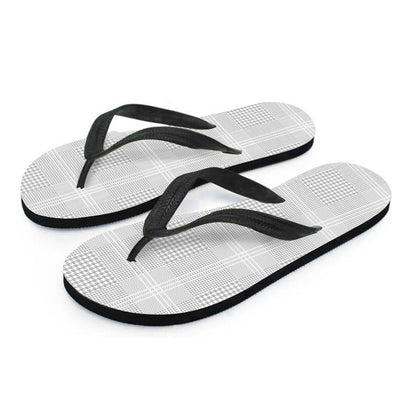 Grey And White Glen Plaid Print Flip Flops