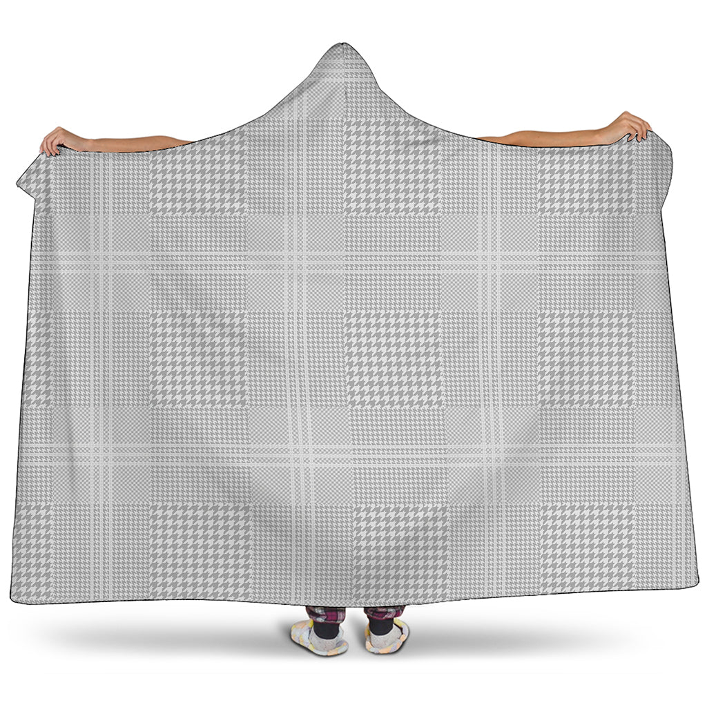 Grey And White Glen Plaid Print Hooded Blanket