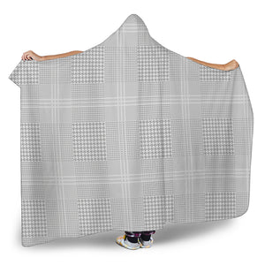 Grey And White Glen Plaid Print Hooded Blanket