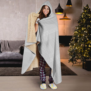 Grey And White Glen Plaid Print Hooded Blanket