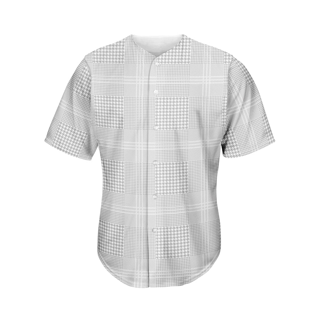 Grey And White Glen Plaid Print Men's Baseball Jersey