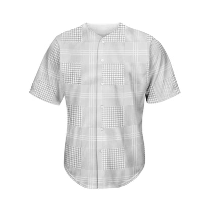 Grey And White Glen Plaid Print Men's Baseball Jersey