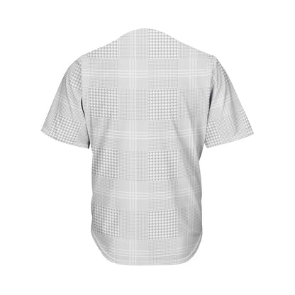 Grey And White Glen Plaid Print Men's Baseball Jersey